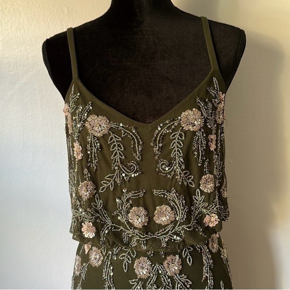 Adrianna Papell Spaghetti Strap Long Formal Mesh Dress - Picture 3 of 8